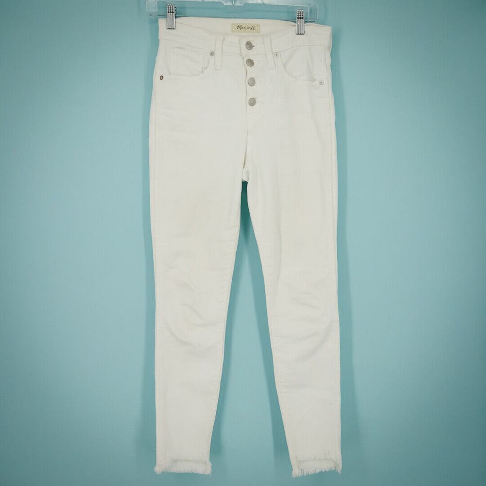 Madewell Size 26 White 10 Inch High Rise Skinny Button Fly Waist Raw Hem Jeans